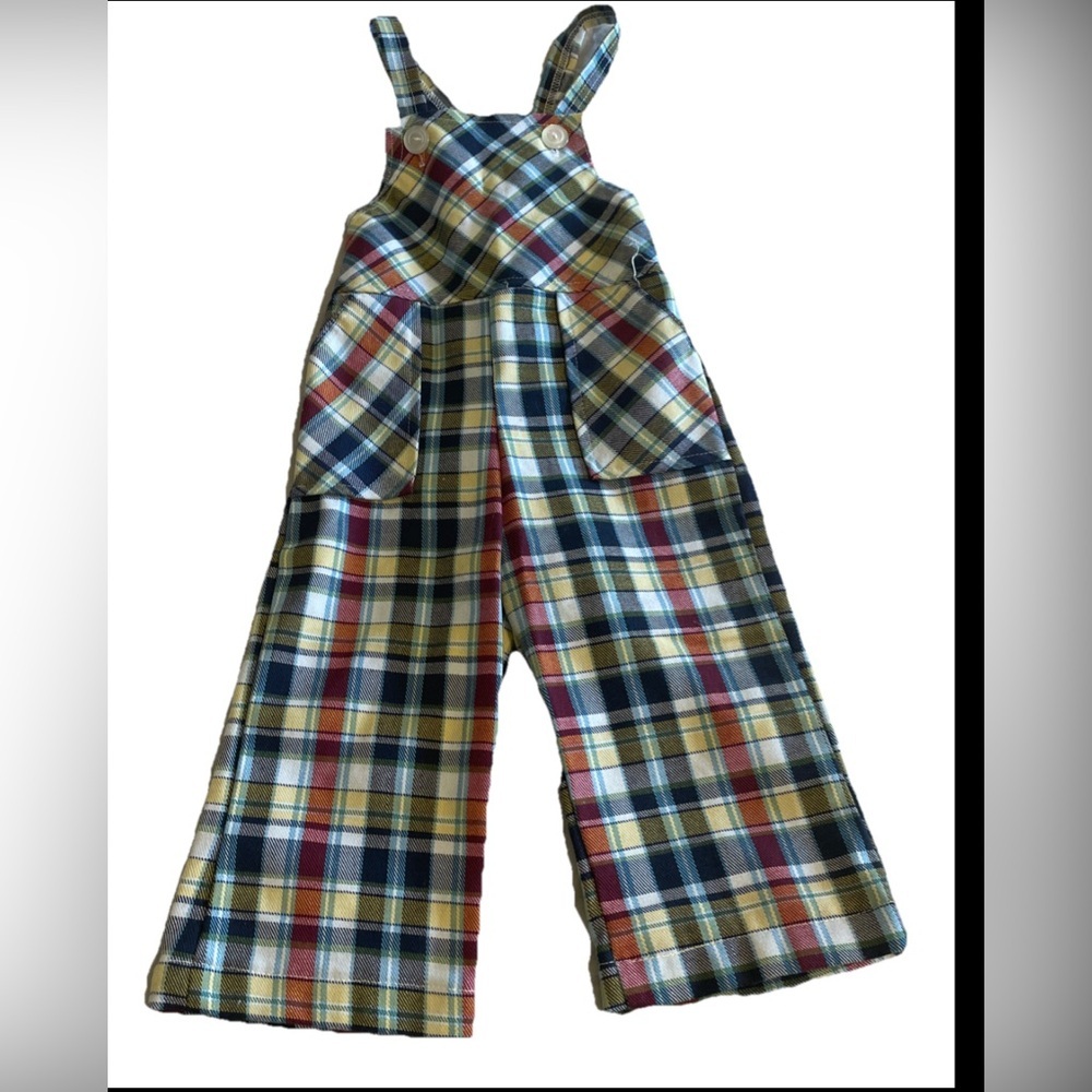 Vintage 70’s  Plaid Kids Overalls